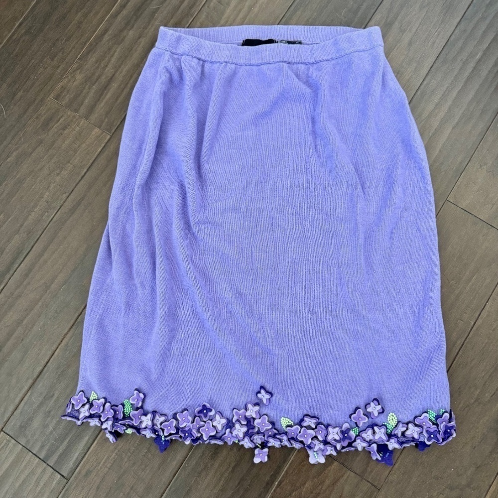 Michael Simon Wearable Art Spring Knit Floral Beaded Embellished Skirt Sz XL